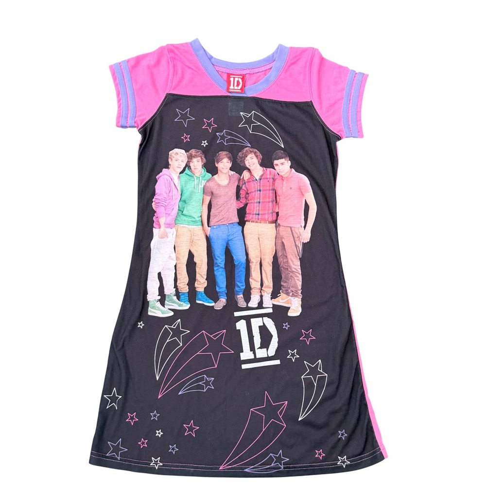 One Direction 1D Nightgown‎ Kids M 8/10 Pink Black Graphic pajamas Harry Styles